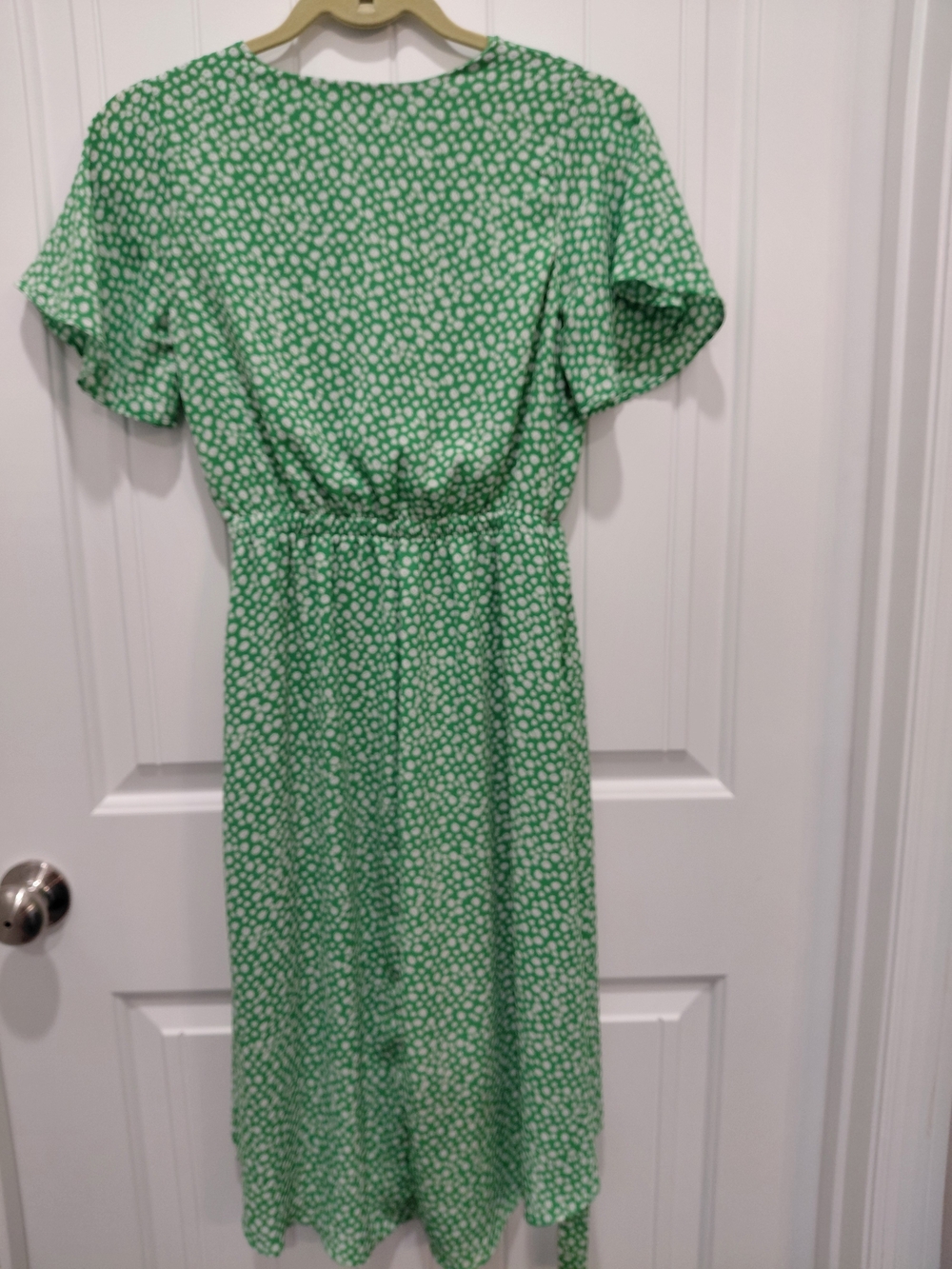 Sienna Sky Green and White High-Low Wrap Dress with Flutter Sleeves #0818 - Picture 5 of 9